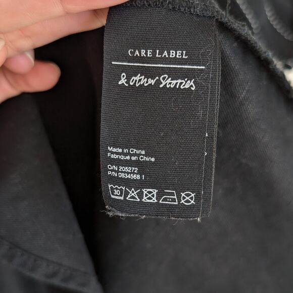 & Other Stories Black Cotton/Linen Topstitched Utility Shirt Mini Dress, size 10 - Picture 10 of 10